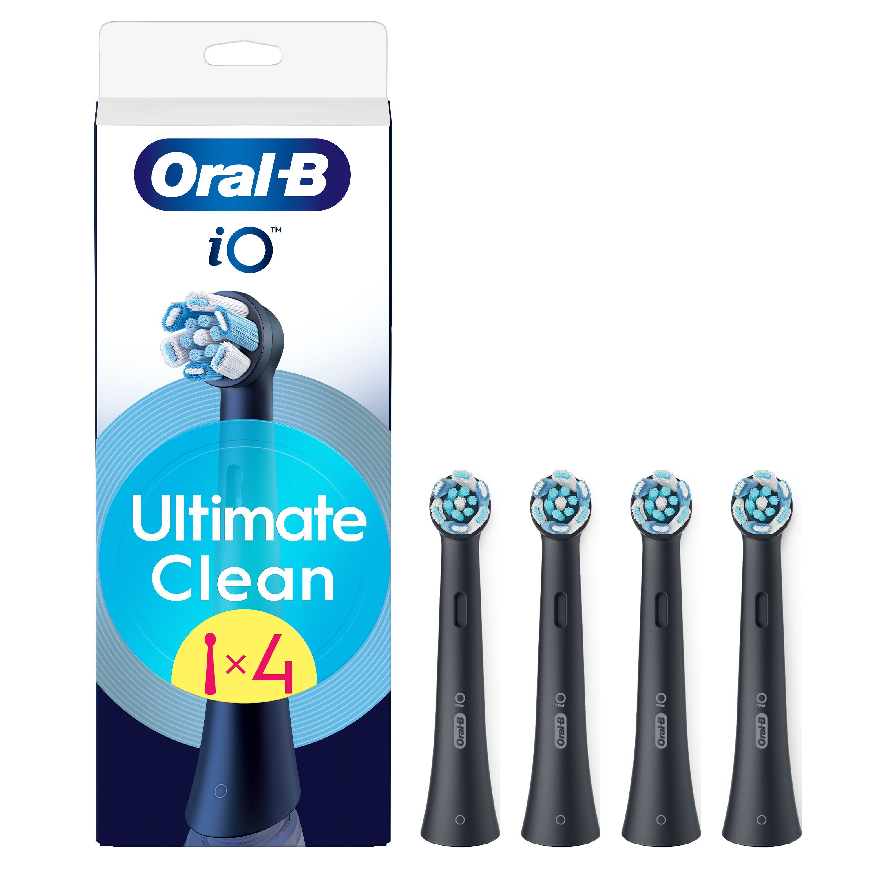 Four black Oral-B iO Ultimate Clean replacement brush heads