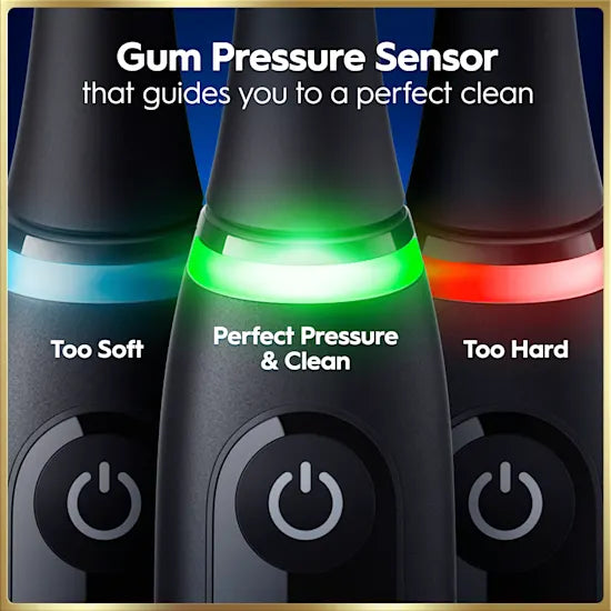 Oral-B iO9 smart pressure sensor light with too hard, too soft and just right feedback